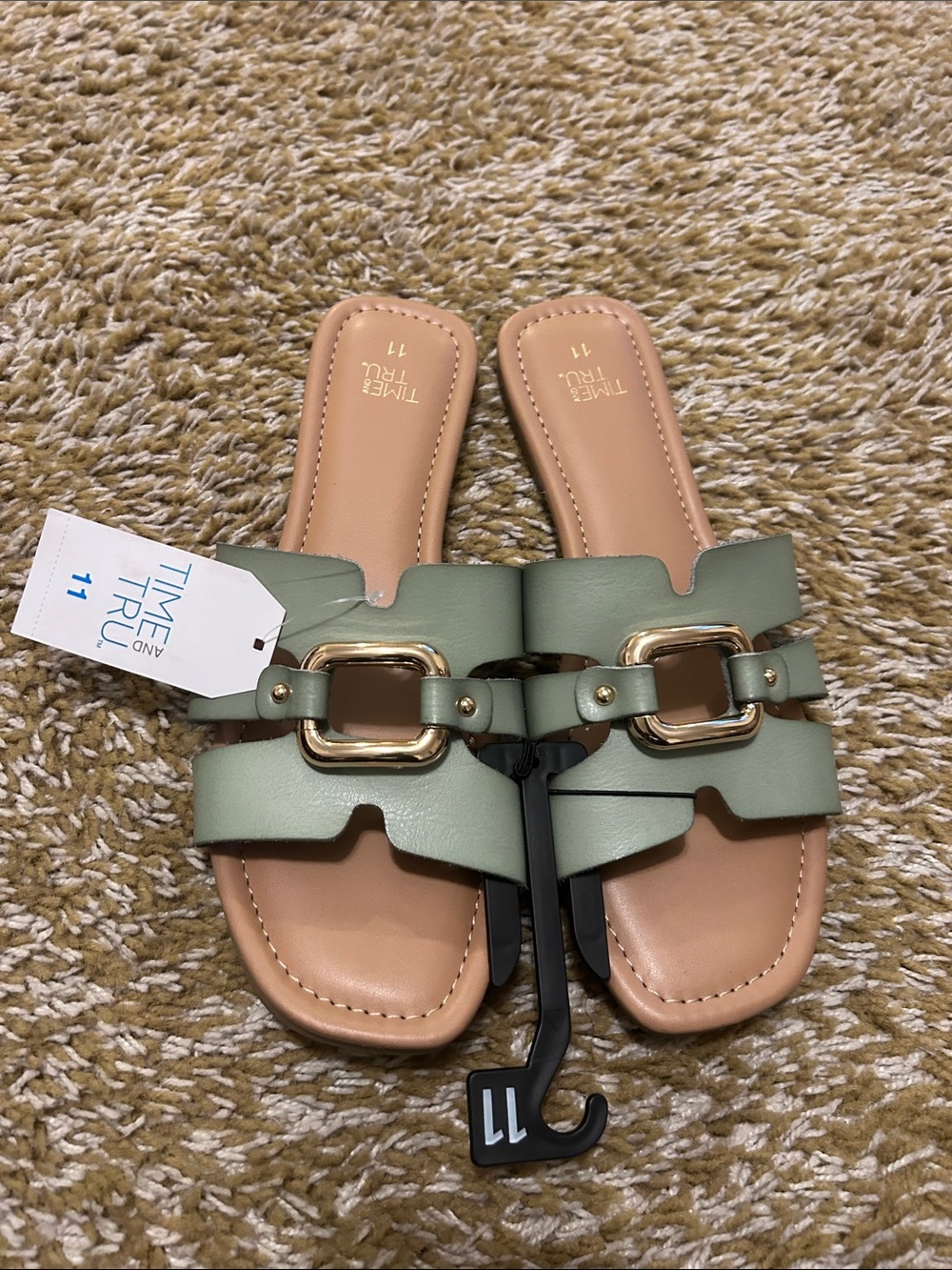 Time and Tru Sage Green Buckle Slide Sandals - Women